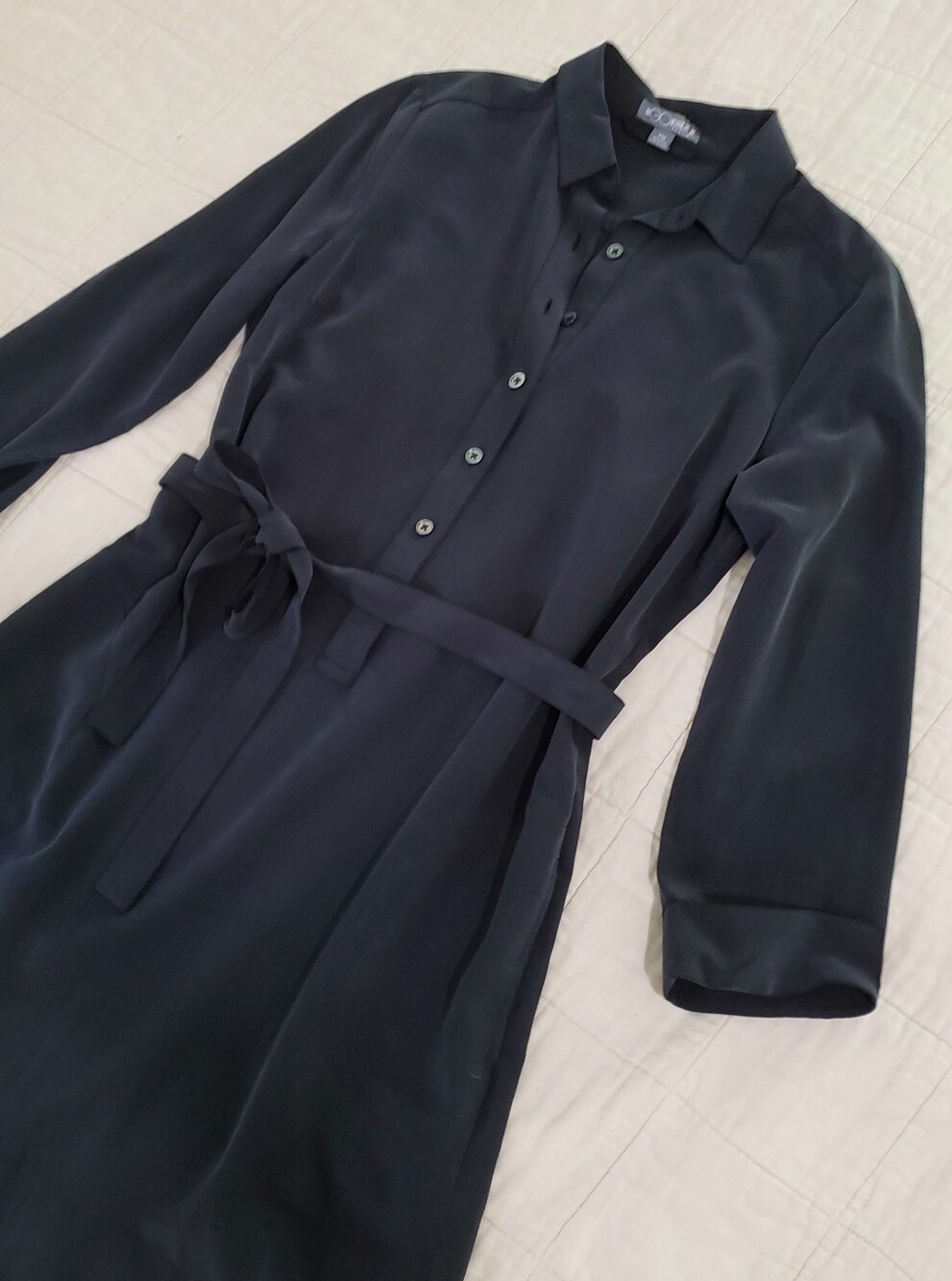 GoSilk Silk Dress Shift Dress With Waist Tie Dark Matte Navy Petite Medium - Picture 12 of 13